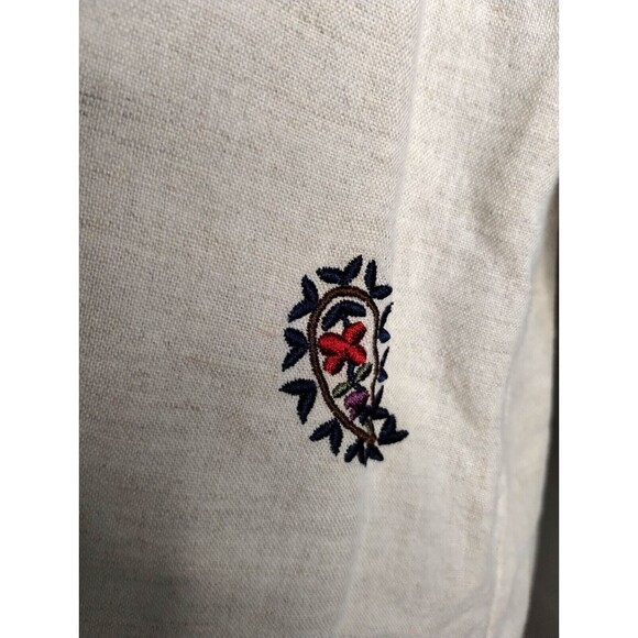 Talbots Linen/Cotton Women's Petite Large Beige Embroidered Button-Up Shirt - Picture 7 of 11